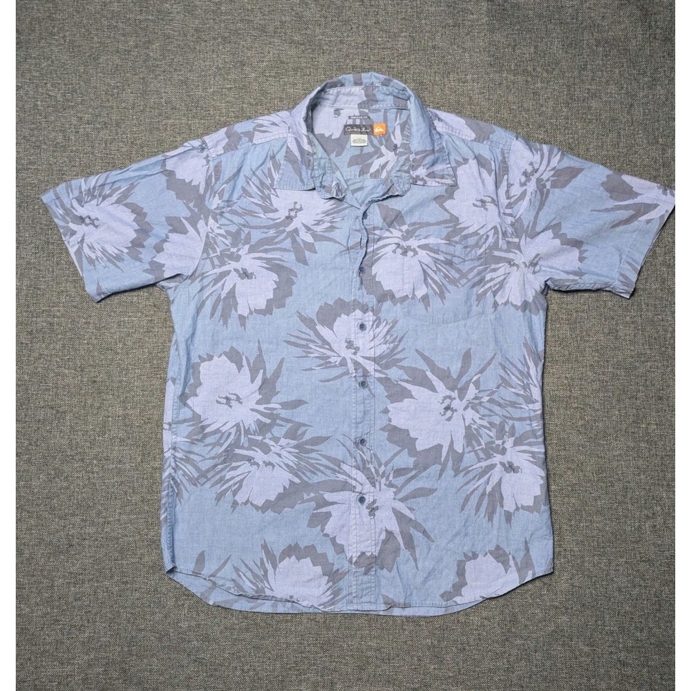 Quiksilver Hawaiian Shirt Mens Large Floral Short Sleeve Button Up Regular Fit